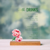 Elegant Green Floral Beverage Menu Acrylschild (Neutral)