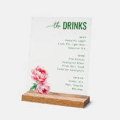 Elegant Green Floral Beverage Menu Acrylschild (Winkel)