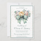 Elegant Green Floral Bow Wedding Einladung (Vorderseite)