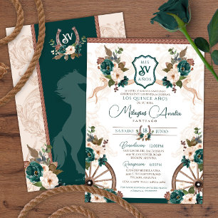 Elegant Green Floral Charro Western Quinceanera Einladung