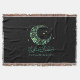Elegant Green Floral Crescent Ramadan Mubarak Arab Decke