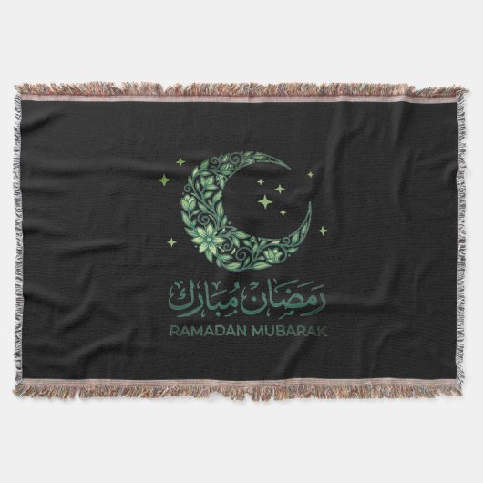 Elegant Green Floral Crescent Ramadan Mubarak Arab Decke (Vorderseite)
