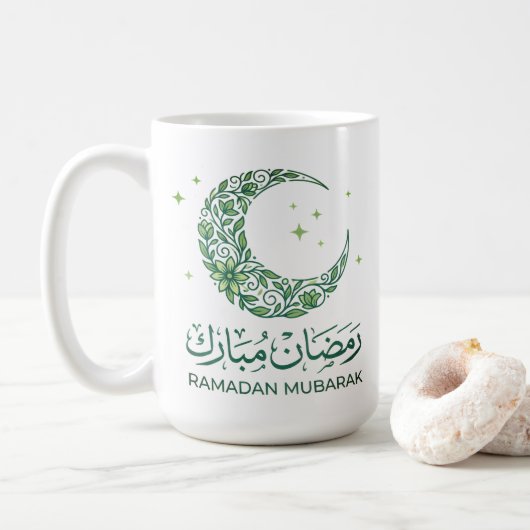 Elegant Green Floral Crescent Ramadan Mubarak Arab Kaffeetasse (Mit Donut)