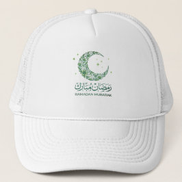 Elegant Green Floral Crescent Ramadan Mubarak Arab Truckerkappe