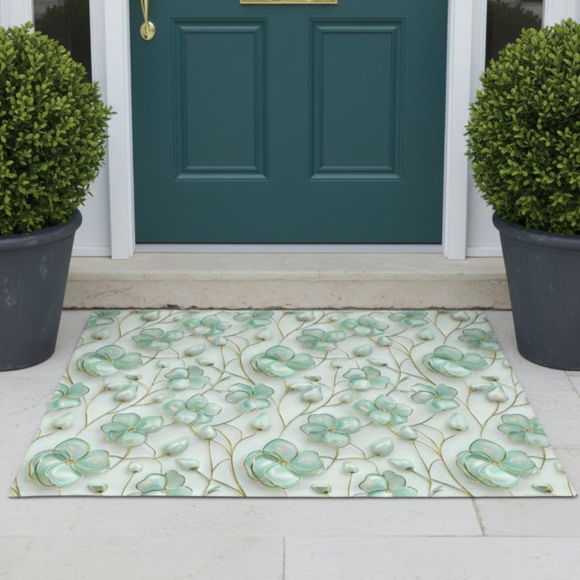 Elegant Green Floral Door Mat Fußmatte (elegant glam luxe aqua mint green and gold floral door mat)