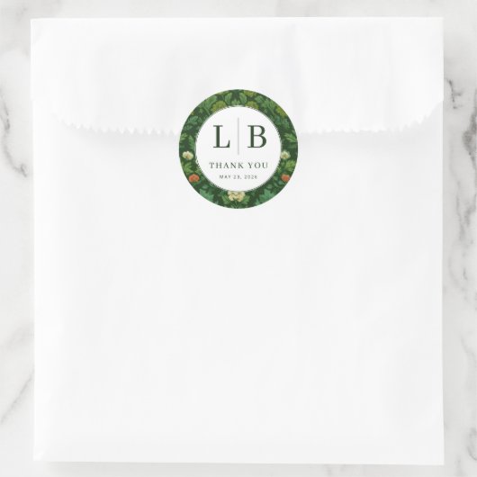 Elegant Green Floral Initials Runder Aufkleber (Tasche)