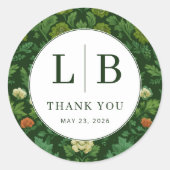 Elegant Green Floral Initials Runder Aufkleber (Vorderseite)