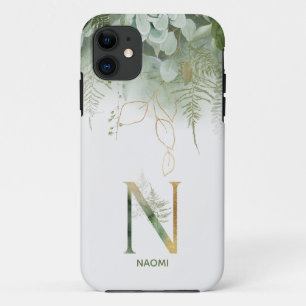 Elegant Green Floral Letter N Case-Mate iPhone Hülle