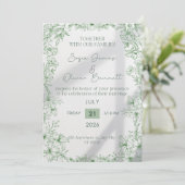 Elegant Green Floral Line Art Wedding Invitation Einladung (Stehend Vorderseite)