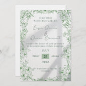 Elegant Green Floral Line Art Wedding Invitation  Einladung (Vorne/Hinten)