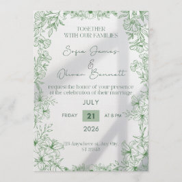 Elegant Green Floral Line Art Wedding Invitation  Einladung