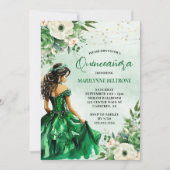 Elegant Green Floral Prinzessin Quinceañera Einladung (Vorderseite)