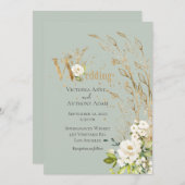 Elegant Green Floral Rustic Script Wedding Einladung (Vorne/Hinten)