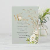 Elegant Green Floral Rustic Script Wedding Einladung (Stehend Vorderseite)