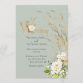 Elegant Green Floral Rustic Script Wedding Einladung (Vorderseite)