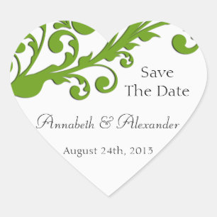 Elegant Green Floral Save the Date Herz-Aufkleber