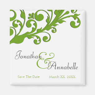 Elegant Green Floral Save the Date Magnet