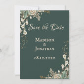 Elegant Green Floral Script Wedding Save The Date (Vorderseite)