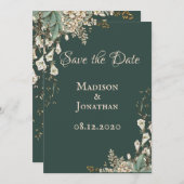 Elegant Green Floral Script Wedding Save The Date (Vorne/Hinten)