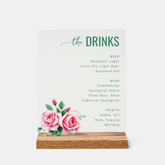 Elegant Green Floral Wedding Menu Acrylschild (Vorderseite)