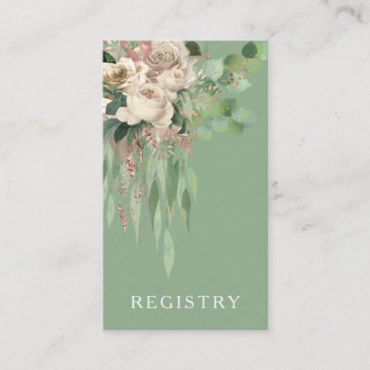 Elegant Green Floral Wedding Registry Begleitkarte (Vorderseite)