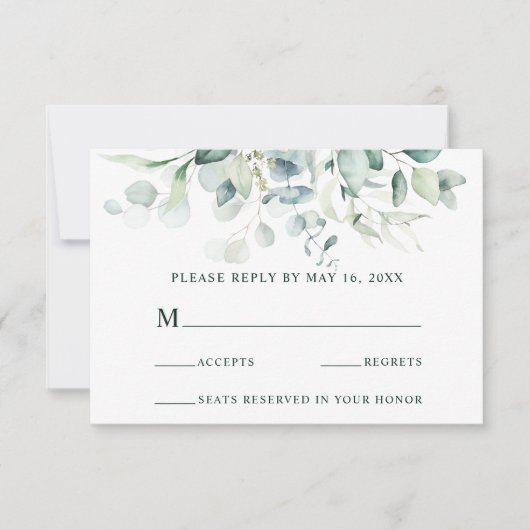 Elegant Green Foliage Wedding RSVP Karte (Vorderseite)