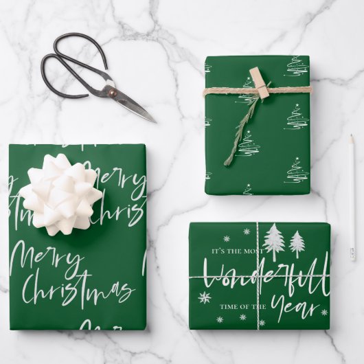 Elegant Green Frohe Weihnachtsgeschenk Geschenkpapier Set (Vorderseite)