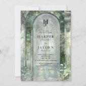 Elegant Green Garden Watercolor Wedding Monogram Einladung (Vorderseite)