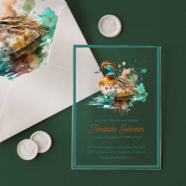 Elegant Green Gerahmt Mallard Duck Baby Shower Acryleinladungen