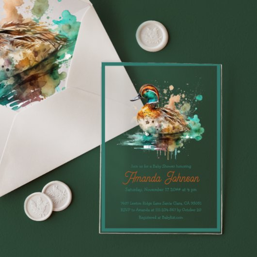 Elegant Green Gerahmt Mallard Duck Baby Shower Acryleinladungen