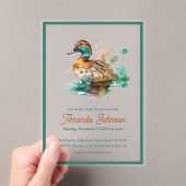 Elegant Green Gerahmt Mallard Duck Baby Shower Acryleinladungen (Insitu (Handheld))