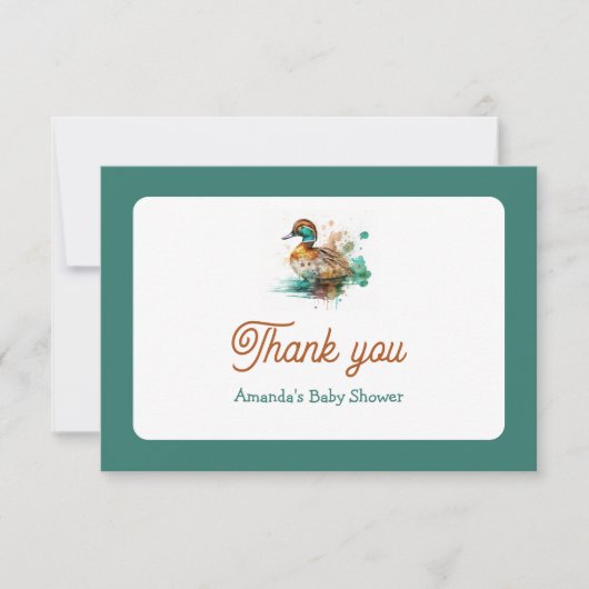 Elegant Green Gerahmt Mallard Duck Baby Shower Dankeskarte (Vorderseite)