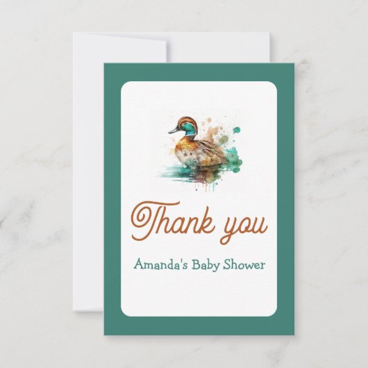 Elegant Green Gerahmt Mallard Duck Baby Shower Dankeskarte (Vorderseite)