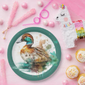 Elegant Green Gerahmt Mallard Duck Baby Shower Pappteller (Party)
