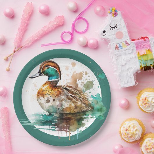 Elegant Green Gerahmt Mallard Duck Baby Shower Pappteller (Party)