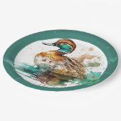 Elegant Green Gerahmt Mallard Duck Baby Shower Pappteller (Schrägansicht)