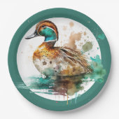 Elegant Green Gerahmt Mallard Duck Baby Shower Pappteller (Vorderseite)