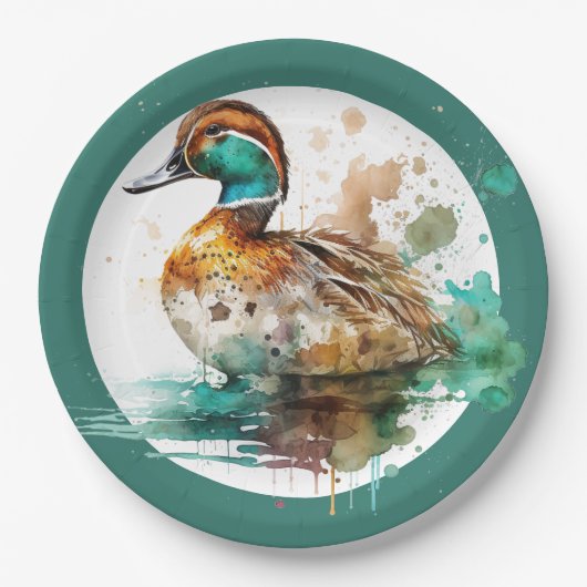 Elegant Green Gerahmt Mallard Duck Baby Shower Pappteller (Vorderseite)