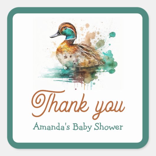 Elegant Green Gerahmt Mallard Duck Baby Shower Quadratischer Aufkleber (Vorderseite)