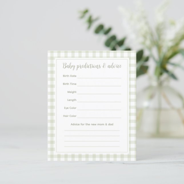 Elegant Green Gingham Baby Shower Guessing Game (Stehend Vorderseite)