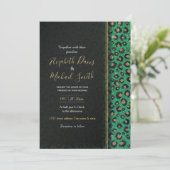 Elegant Green Glitter Black Gold Leopard Einladung (Stehend Vorderseite)
