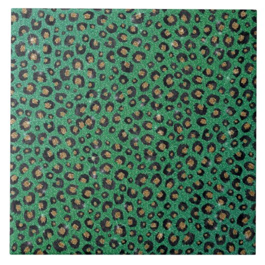 Elegant Green Glitter Black Gold Leopard Fliese (Vorderseite)