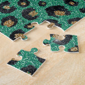 Elegant Green Glitter Black Gold Leopard Puzzle (Seite)