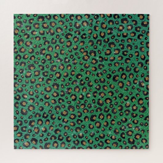 Elegant Green Glitter Black Gold Leopard Puzzle (Horizontal)