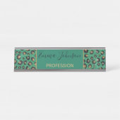 Elegant Green Glitter Black Gold Leopard Schreibtischnamensplakette (Vorderseite )