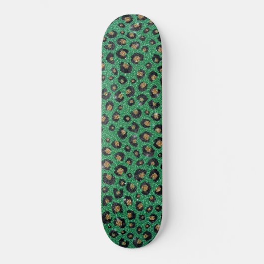 Elegant Green Glitter Black Gold Leopard Skateboard (Vorderseite)