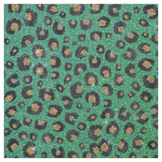 Elegant Green Glitter Black Gold Leopard Stoff (Muster)