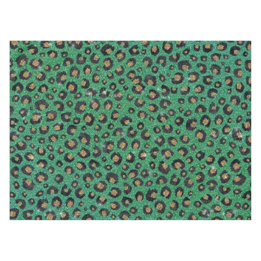 Elegant Green Glitter Black Gold Leopard Tischdecke (Vorderseite (Horizontal))