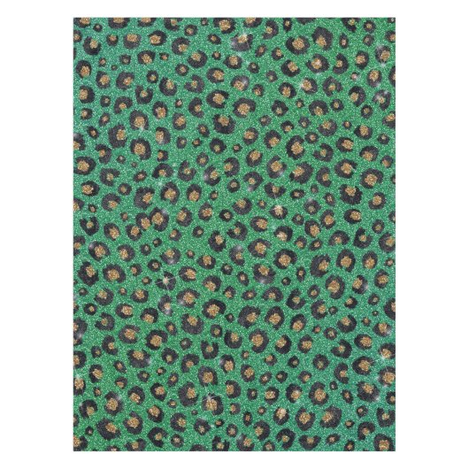 Elegant Green Glitter Black Gold Leopard Tischdecke (Vorderseite)
