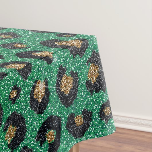 Elegant Green Glitter Black Gold Leopard Tischdecke (Beispiel)